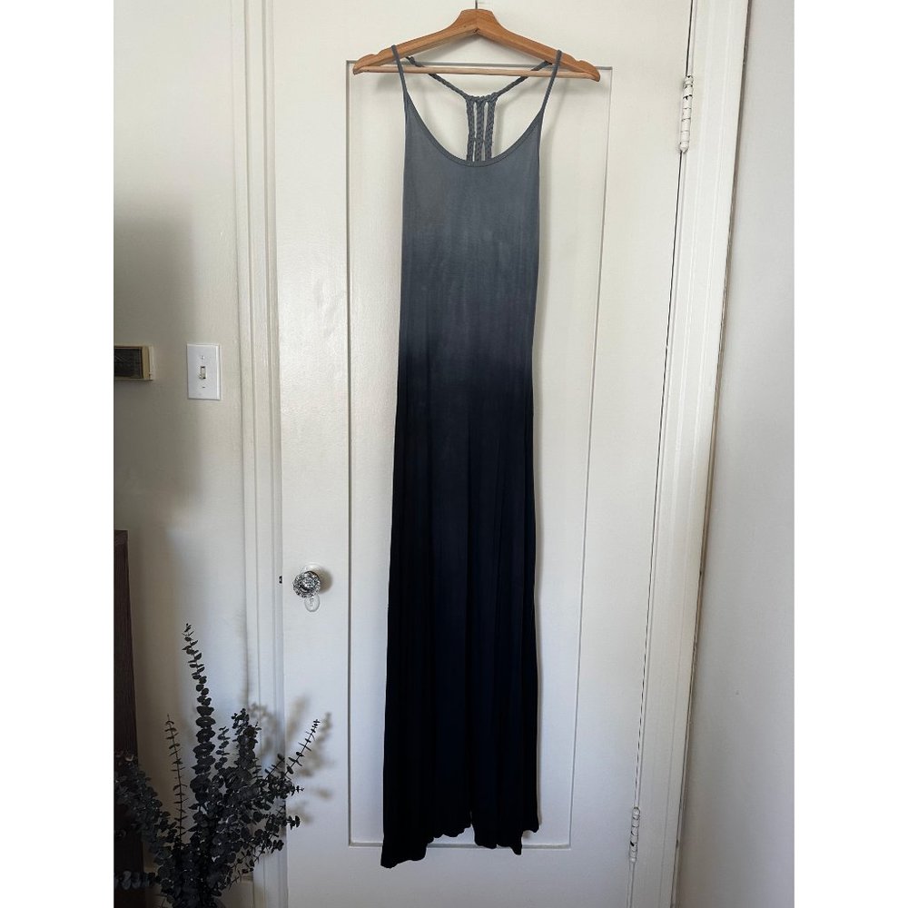 Bohemian Slate Blue Ombre Braided Back Maxi Dress